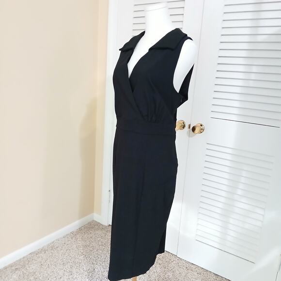 Retro Chic 18 black sleeveless collared side-zip bodycon dress w/rear kick-pleat - Picture 1 of 14